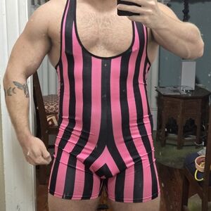 Pink and Black Striped Singlet